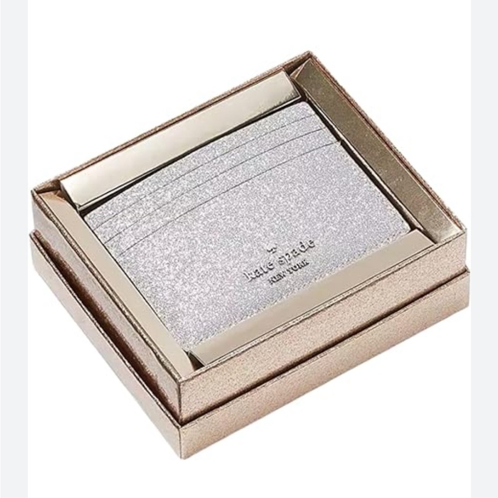 Kate Spade silver glitter card holder